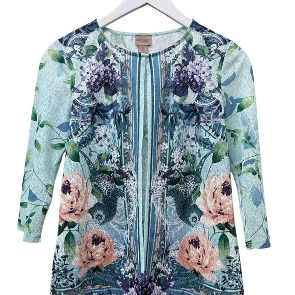 CHICO'S Floral Top Light Cardigan Jacket Size Small (Chicos 0) Blue Lilacs Sheer - Picture 3 of 10